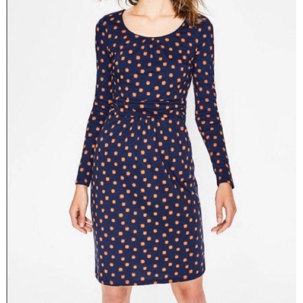 BODEN Mabel Blue Starburst Floral A Line Jersey Knee Pocket Dress Ruched‎ 14R